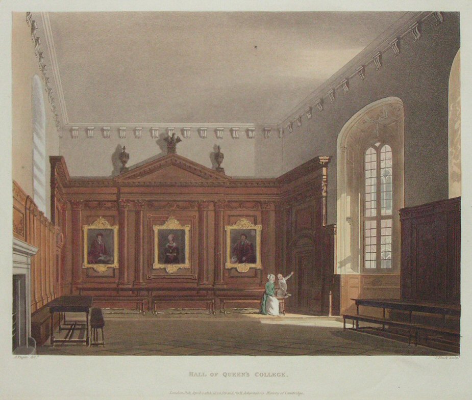 Aquatint - Hall of Queen's College - Bluck
